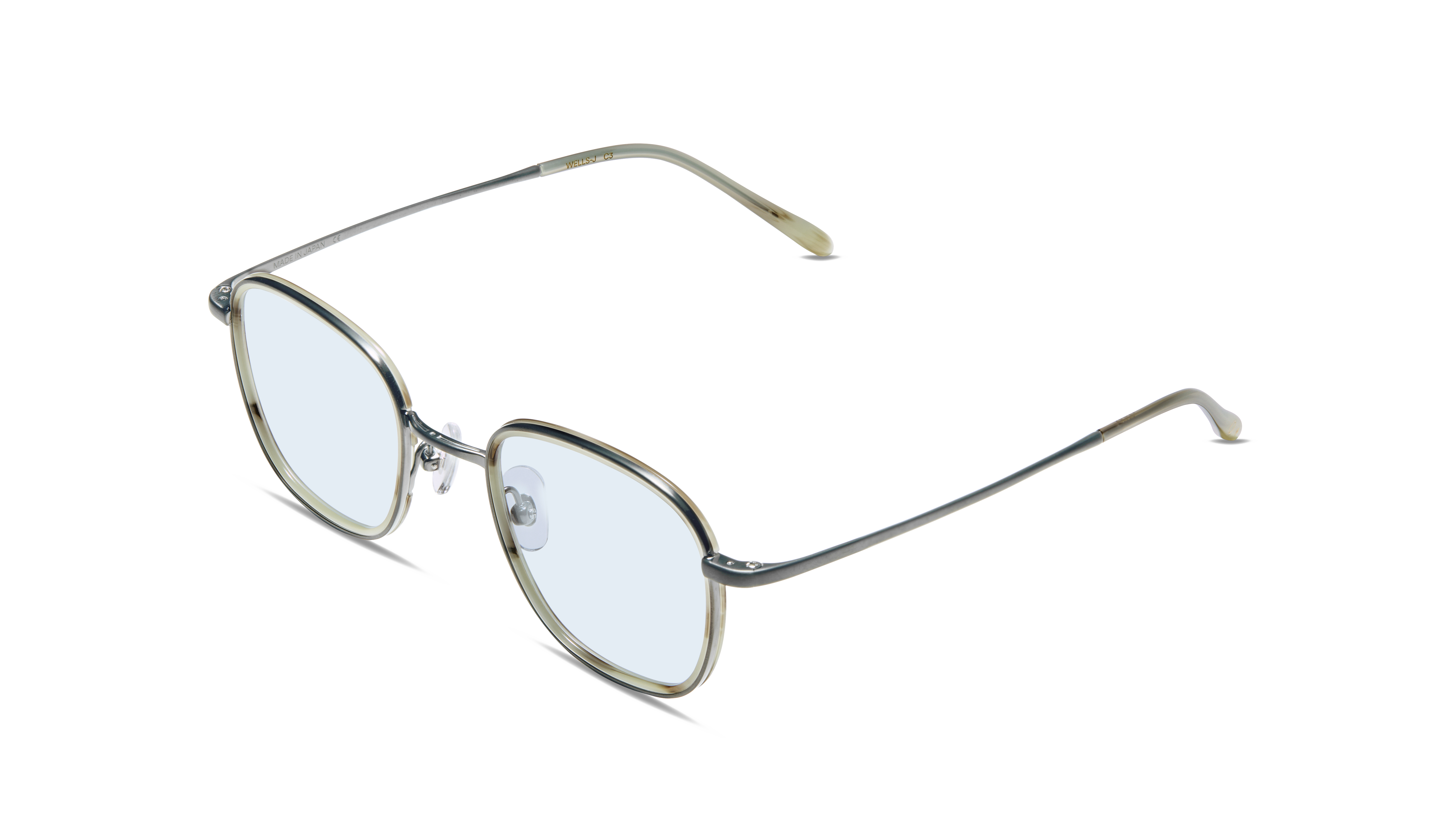 #color_Brushed Gun with Grey Horn Windsor with Light Blue Lens