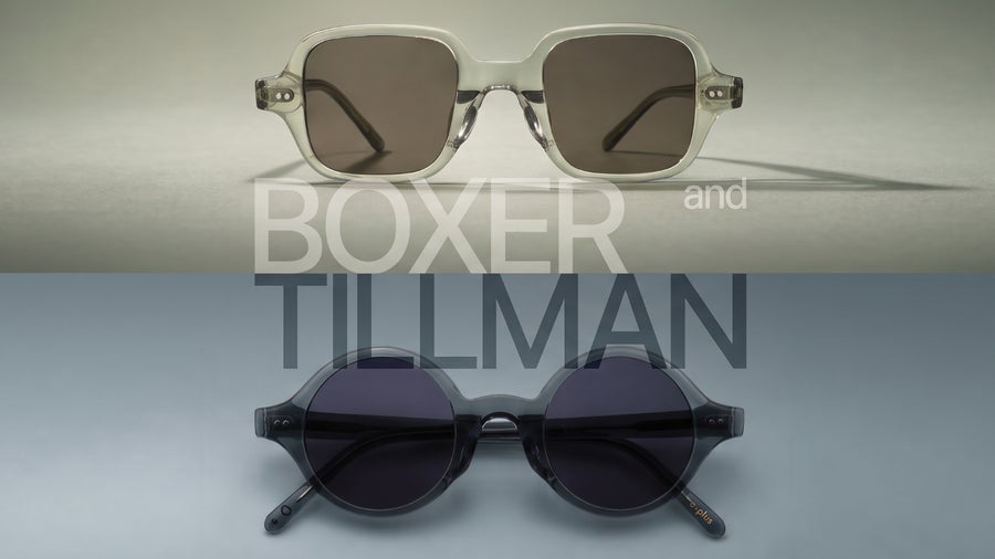 Boxer & Tillman eyewear campaign showing two complete frames